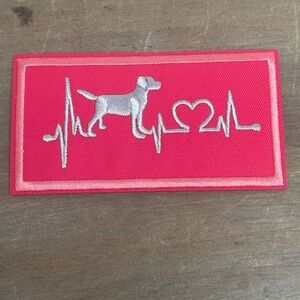 Two Large Embroidered Heartbeat Dog Patch - Pink and Silver, Iron On, 3.5 inches